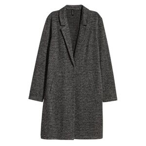 H&M Divided Long Lightweight Button Closure Textured-Weave Black/White Coat Sz 4